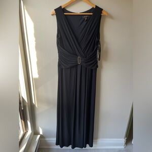 Black draped maxi dress with embellished buckle NWT